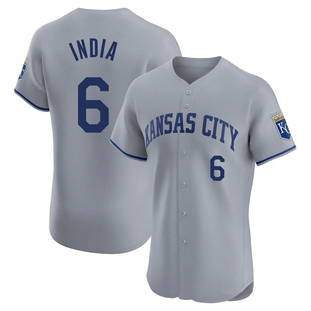 Yuxns KC.Royals #6 Jonathan India Player Gray Limited Elite Home Stitched Jerseys