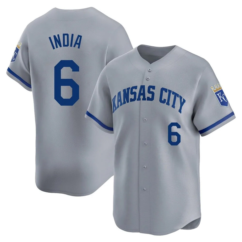Yuxns KC.Royals #6 Jonathan India Player Gray Limited Home Stitched Jerseys