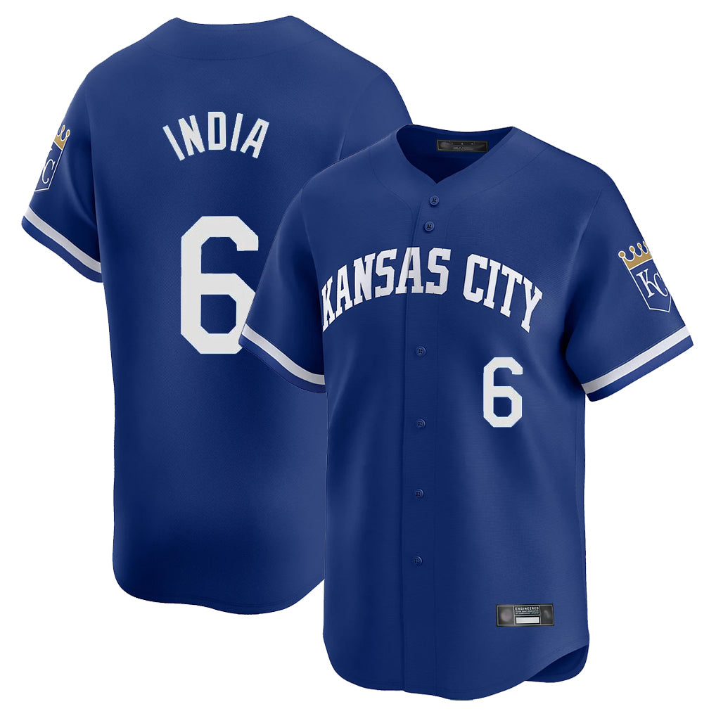 Yuxns KC.Royals #6 Jonathan India Player Royal Limited Home Stitched Jerseys