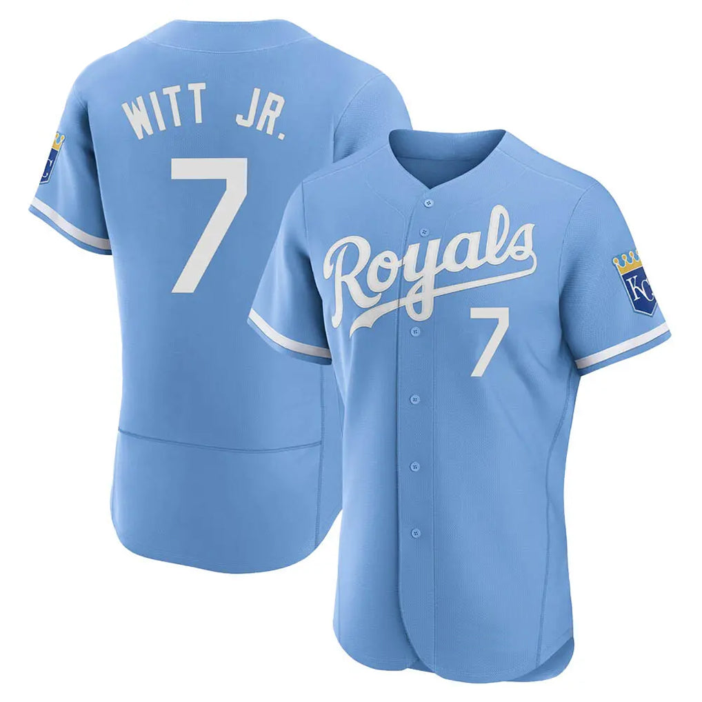 Yuxns KC.Royals #7 Bobby Witt Jr. Player Light Blue Alt Limited Elite Home Stitched Jerseys