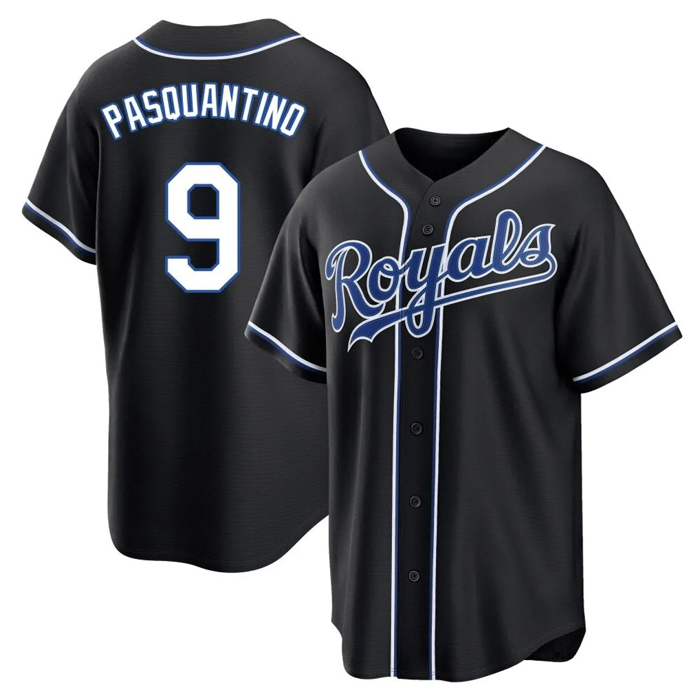 Yuxns KC.Royals #9 Vinnie Pasquantino Player Black Carbon Fashion Home Game Stitched Jerseys