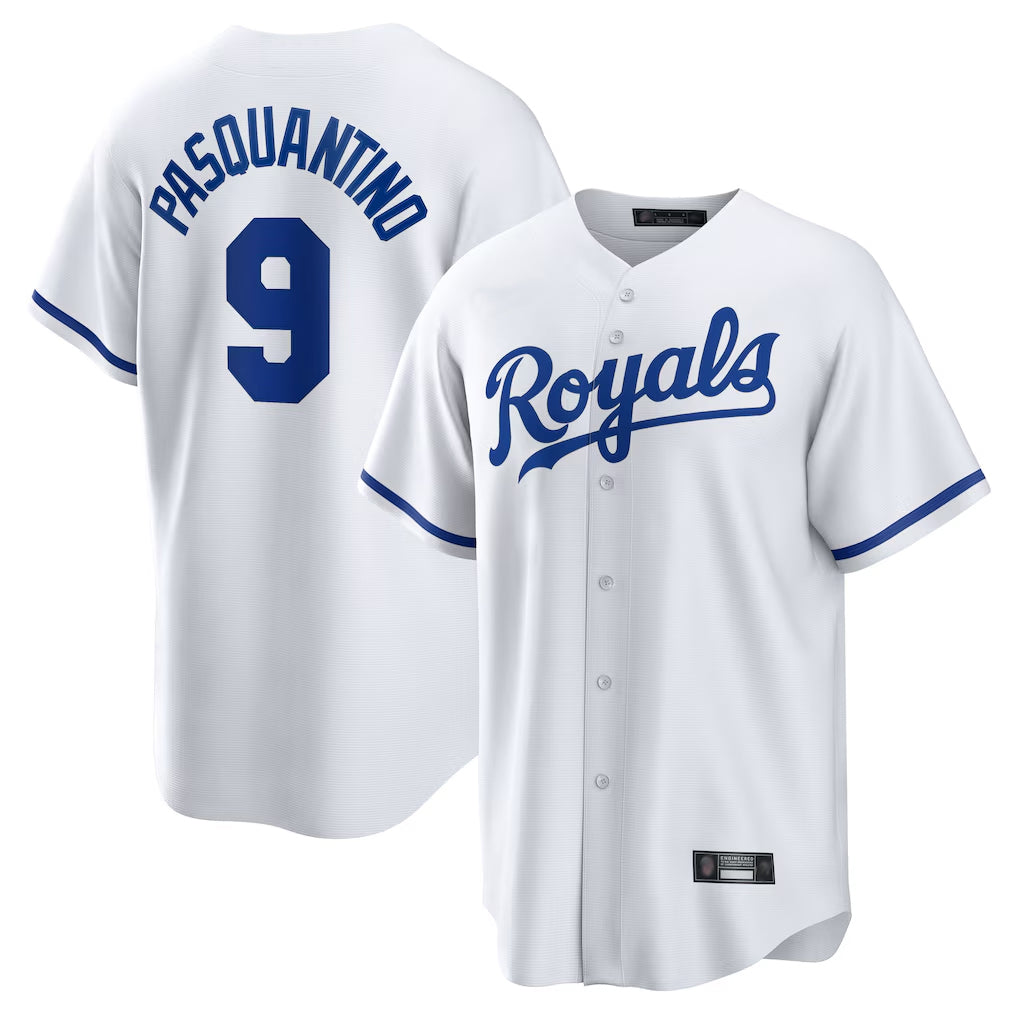 Yuxns KC.Royals #9 Vinnie Pasquantino Player White Home Game Stitched Jerseys