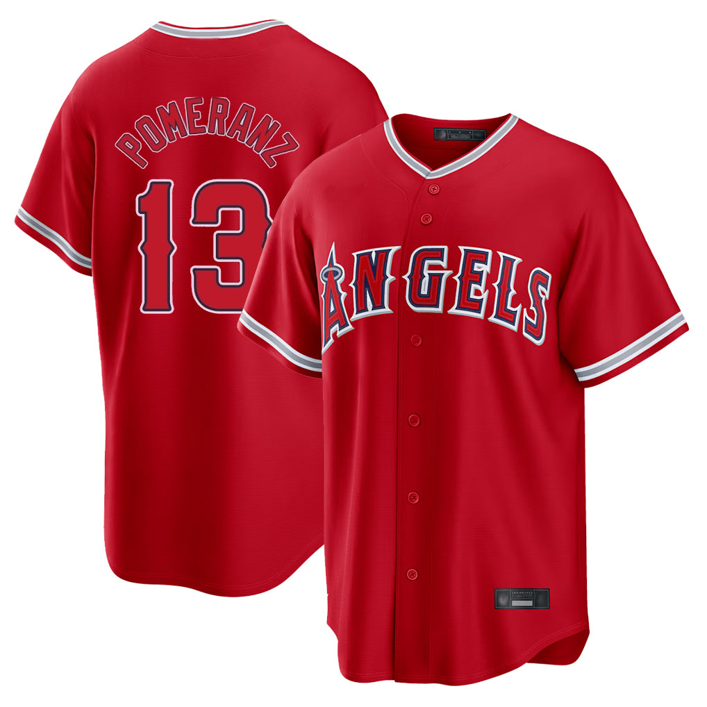 Yuxns LA.Angels #13 Drew Pomeranz Player Red Home Game Stitched Jerseys
