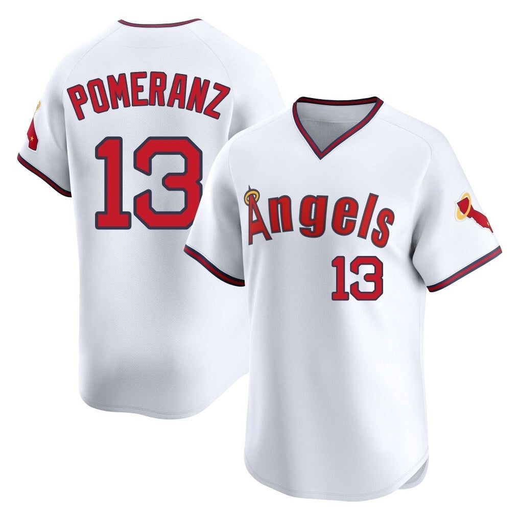 Yuxns LA.Angels #13 Drew Pomeranz Player White T-shirt Home Limited Stitched Jerseys