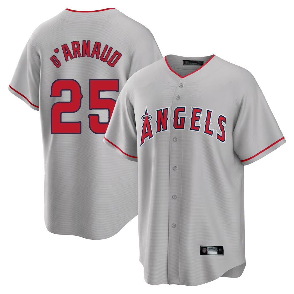 Yuxns LA.Angels #25 Travis d'Arnaud Player Gray Home Game Stitched Jerseys