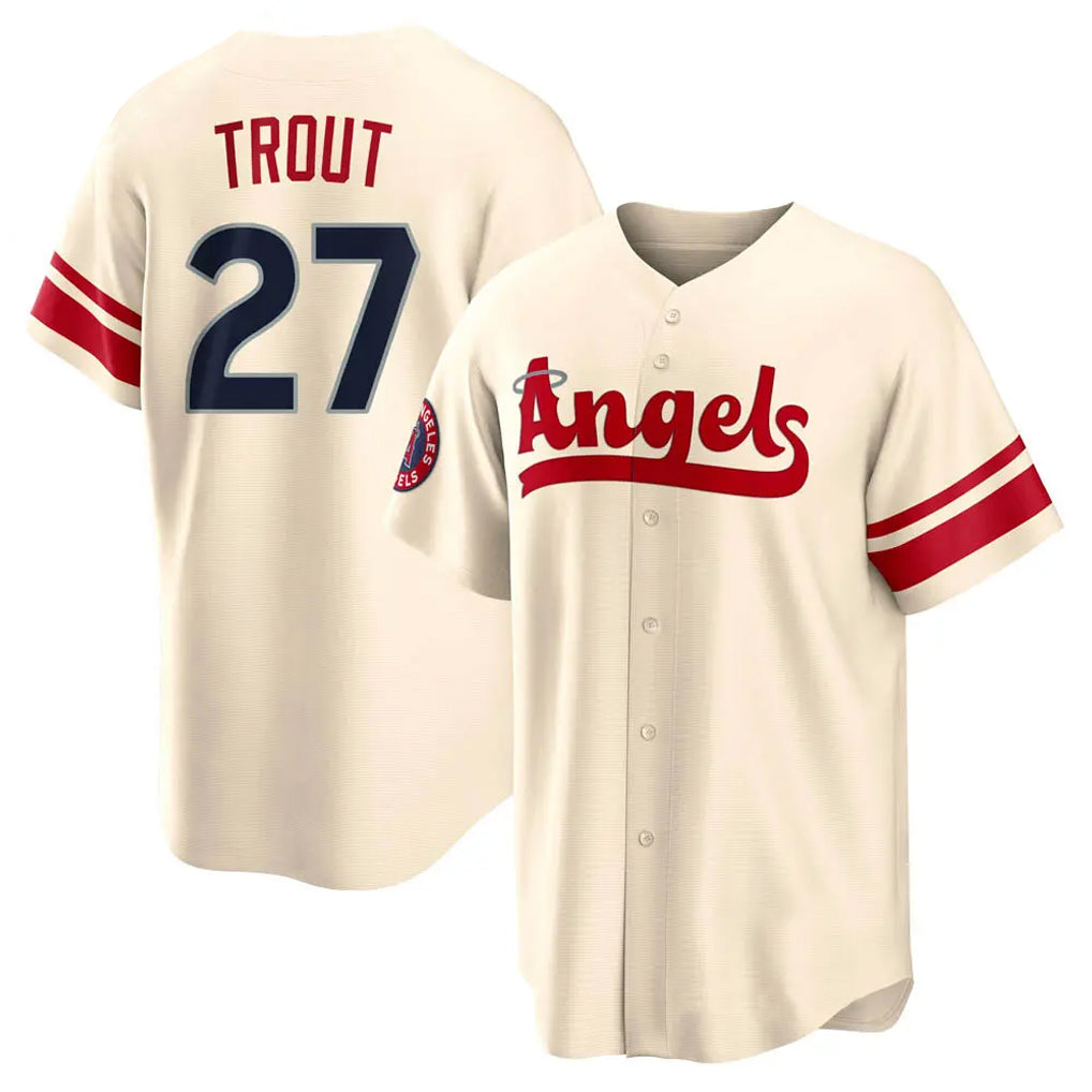 Yuxns LA.Angels #27 Mike Trout Player Cream City Connect Home Stitched Jerseys