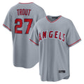 Yuxns LA.Angels #27 Mike Trout Player Gray Home Game Stitched Jerseys