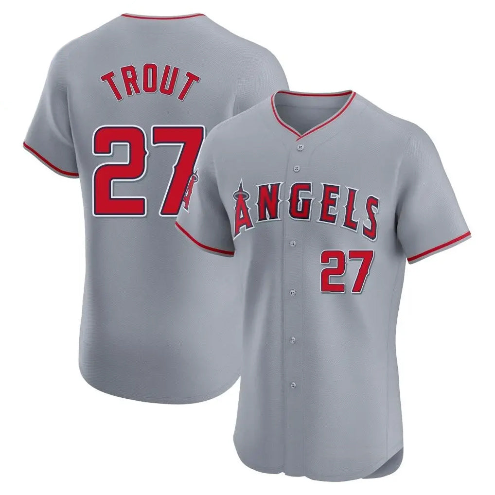 Yuxns LA.Angels #27 Mike Trout Player Gray Home Limited Elite Stitched Jerseys