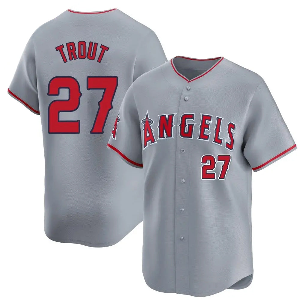 Yuxns LA.Angels #27 Mike Trout Player Gray Home Limited Stitched Jerseys