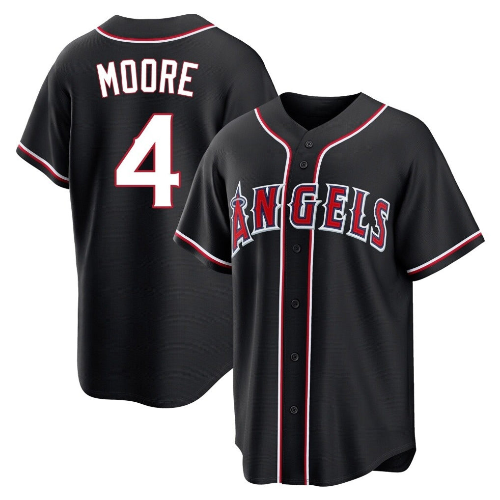 Yuxns LA.Angels #4 Christian Moore Player Black Fashion Out Home Game Stitched Jerseys