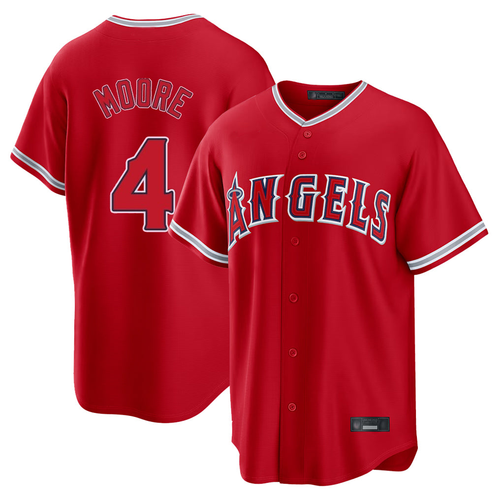 Yuxns LA.Angels #4 Christian Moore Player Red Home Game Stitched Jerseys