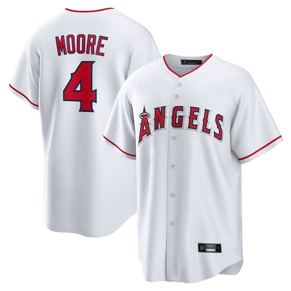 Yuxns LA.Angels #4 Christian Moore Player White Home Game Stitched Jerseys