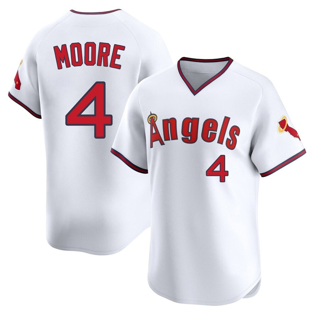 Yuxns LA.Angels #4 Christian Moore Player White T-shirt Home Limited Stitched Jerseys