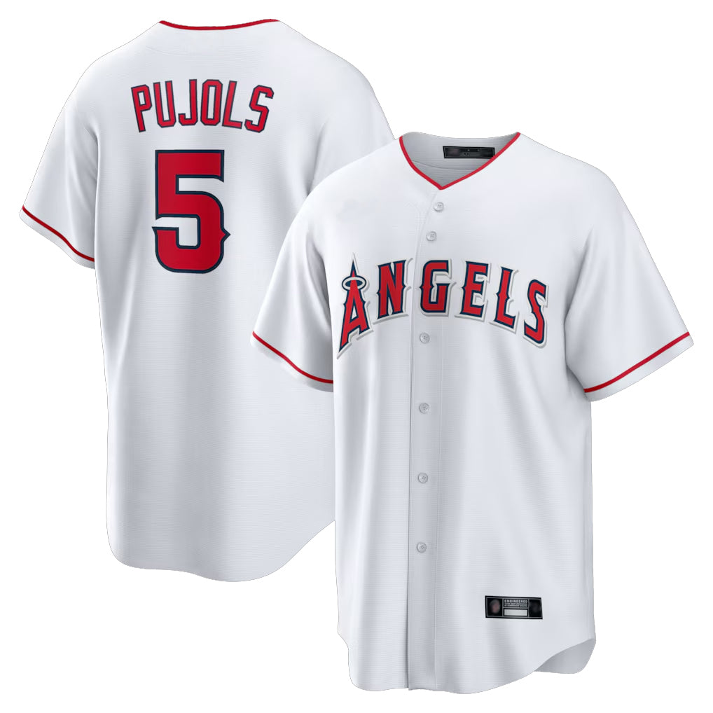 Yuxns LA.Angels #5 Albert Pujols Player White Home Game Stitched Jerseys