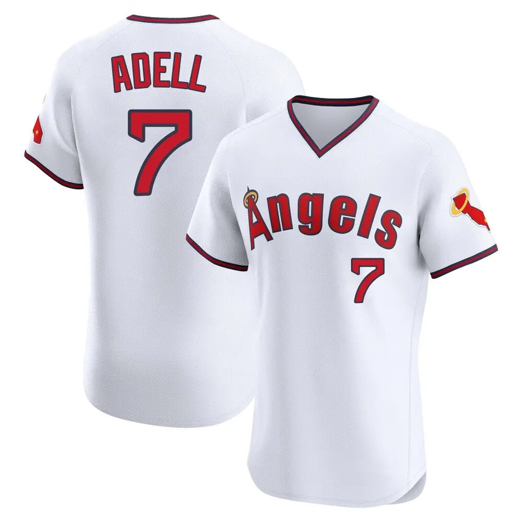 Yuxns LA.Angels #7 Jo Adell Player White T-shirt Home Limited Elite Stitched Jerseys