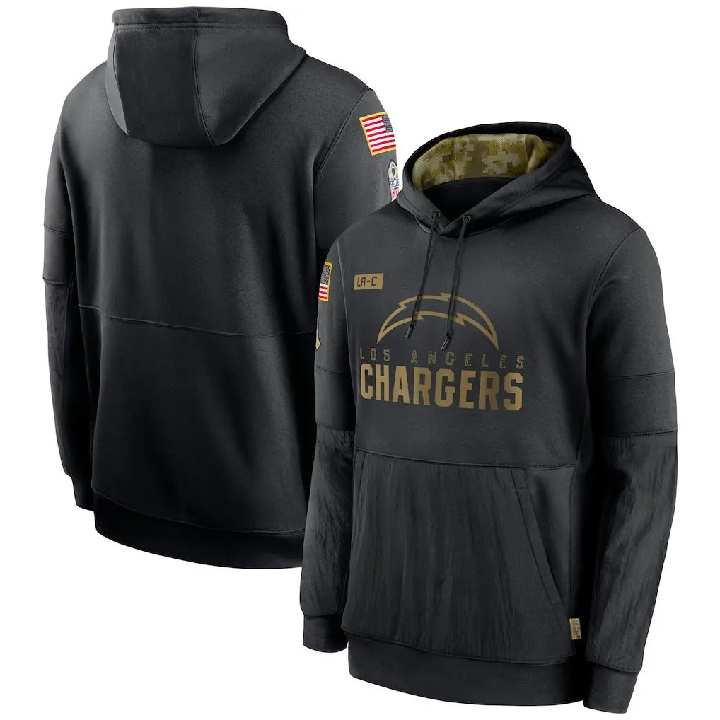 Yuxns LA.Chargers Black Salute to Service Hoodies Limited Game Blank Player Stitched Jerseys