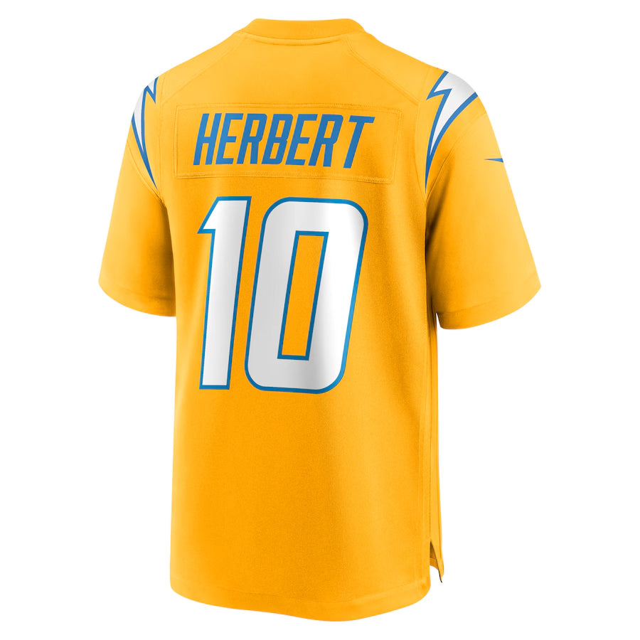 Yuxns LA.Chargers #10 Justin Herbert Player Gold Home Game Stitched Jerseys