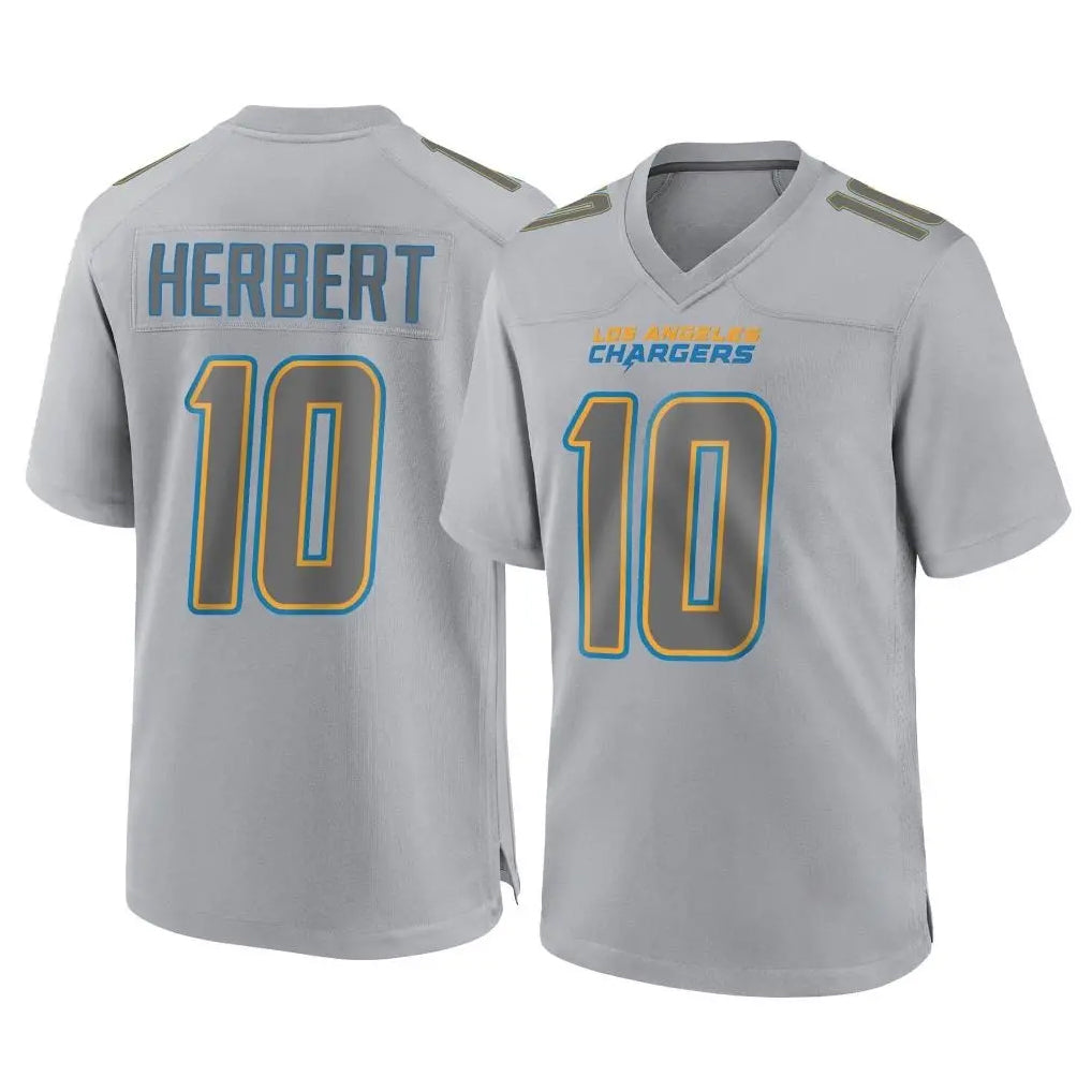 Yuxns LA.Chargers #10 Justin Herbert Player Gray Atmosphere Fashion Home Game Stitched Jerseys