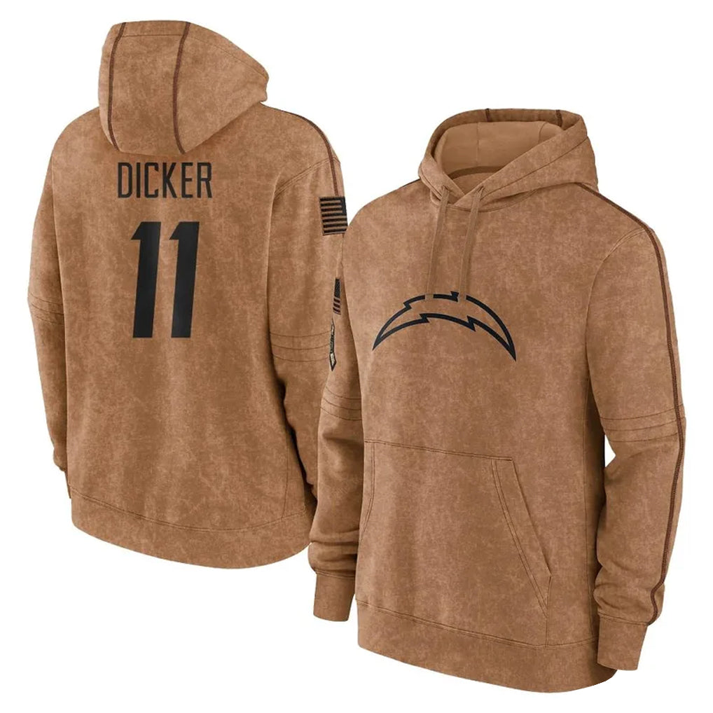 Yuxns LA.Chargers #11 Cameron Dicker Player Brown Salute to Service Hoodies Limited Game Stitched Jerseys