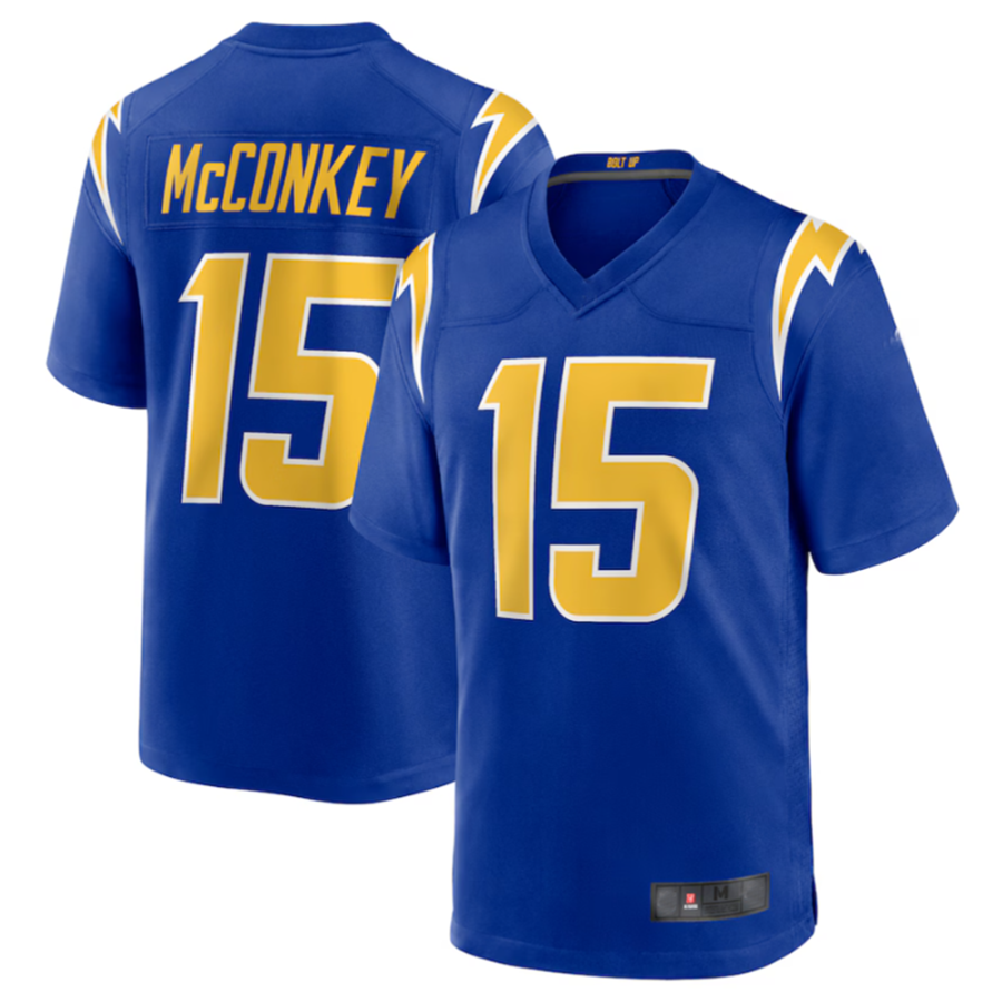 Yuxns LA.Chargers #15 Ladd McConkey Royal Game Jersey Stitched Jerseys