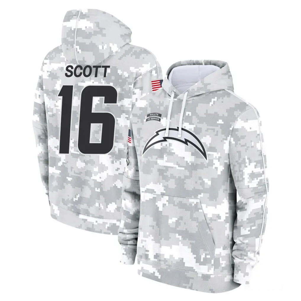 Yuxns LA.Chargers #16 J.K. Scott Player Arctic Camo Salute to Service Hoodies Limited Game Stitched Jerseys