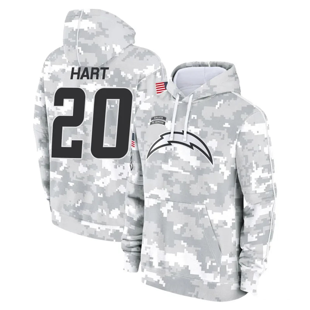 Yuxns LA.Chargers #20 Cam Hart Player Arctic Camo Salute to Service Hoodies Limited Game Stitched Jerseys