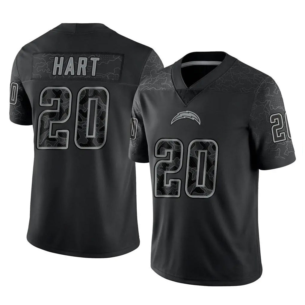 Yuxns LA.Chargers #20 Cam Hart Player Black Limited Reflective Home Game Stitched Jerseys