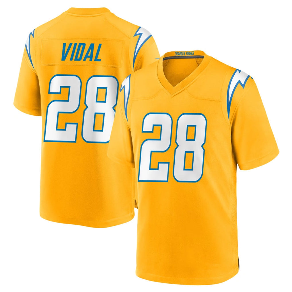 Yuxns LA.Chargers #28 Kimani Vidal Player Gold Home Game Stitched Jerseys