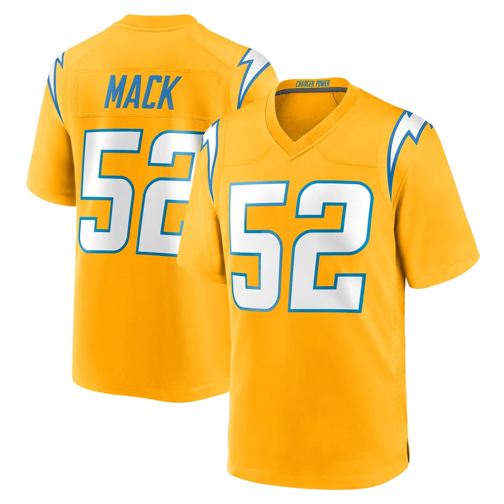 Yuxns LA.Chargers #52 Khalil Mack Player Gold Home Game Stitched Jerseys