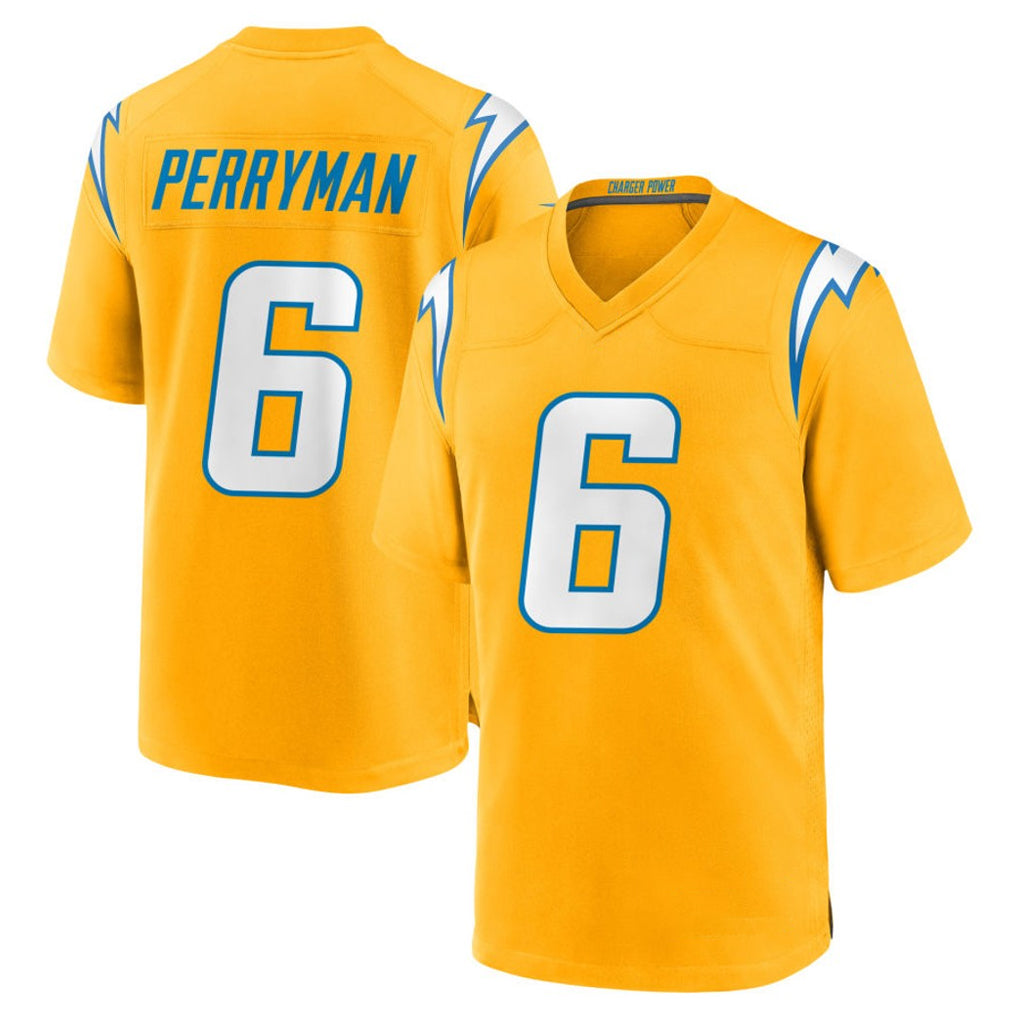 Yuxns LA.Chargers #6 Denzel Perryman Player Gold Home Game Stitched Jerseys