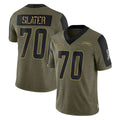 Yuxns LA.Chargers #70 Rashawn Slater Player Olive Salute To Service Limited Game Stitched Jerseys