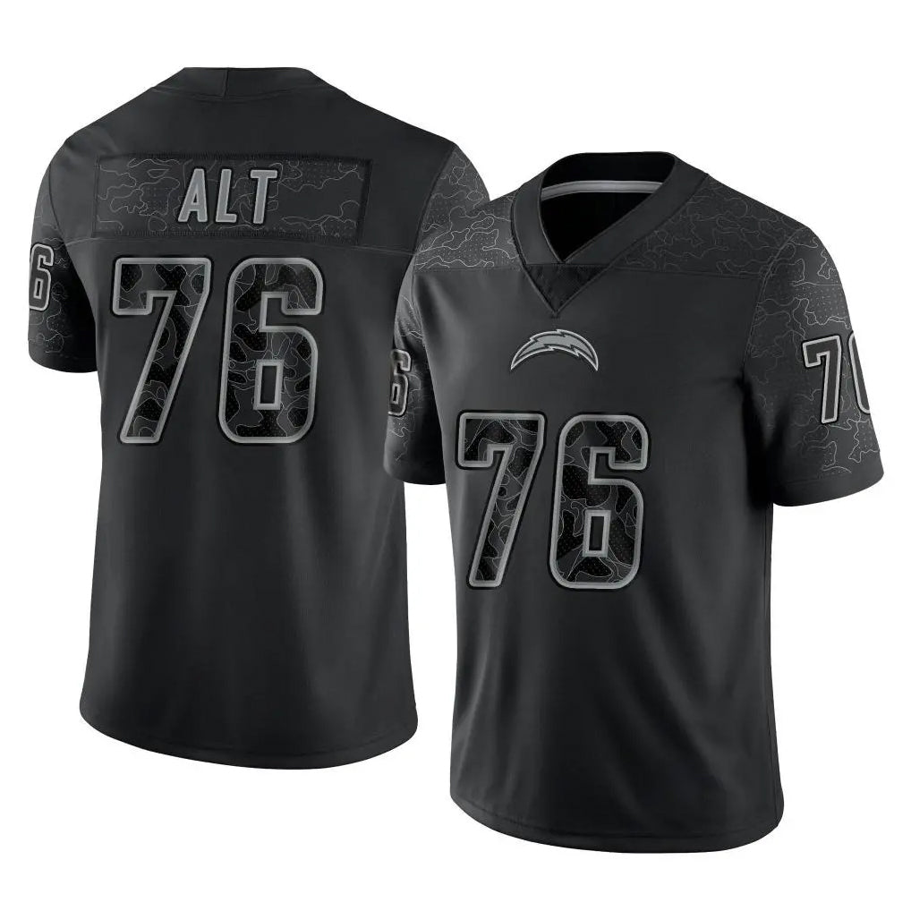 Yuxns LA.Chargers #76 Joe Alt Player Black Limited Reflective Home Game Stitched Jerseys