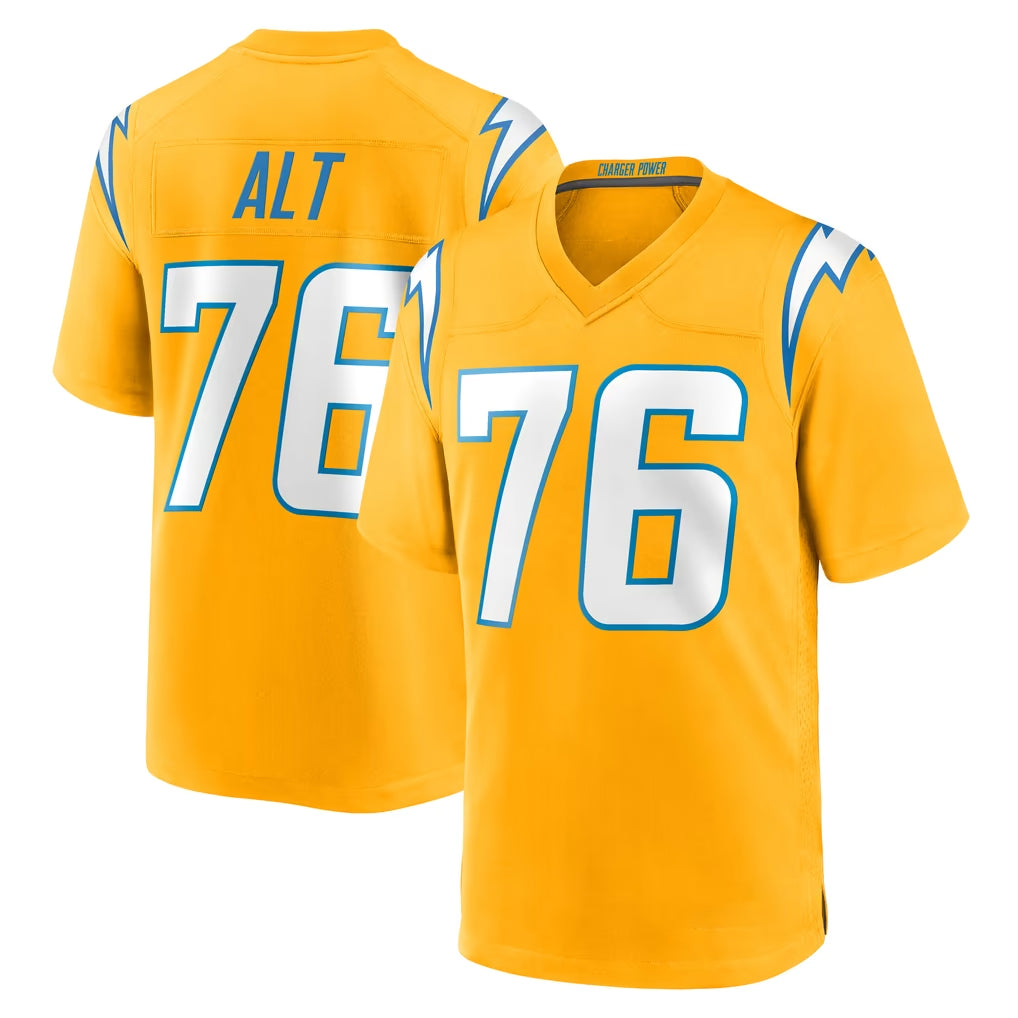 Yuxns LA.Chargers #76 Joe Alt Player Gold Home Game Stitched Jerseys