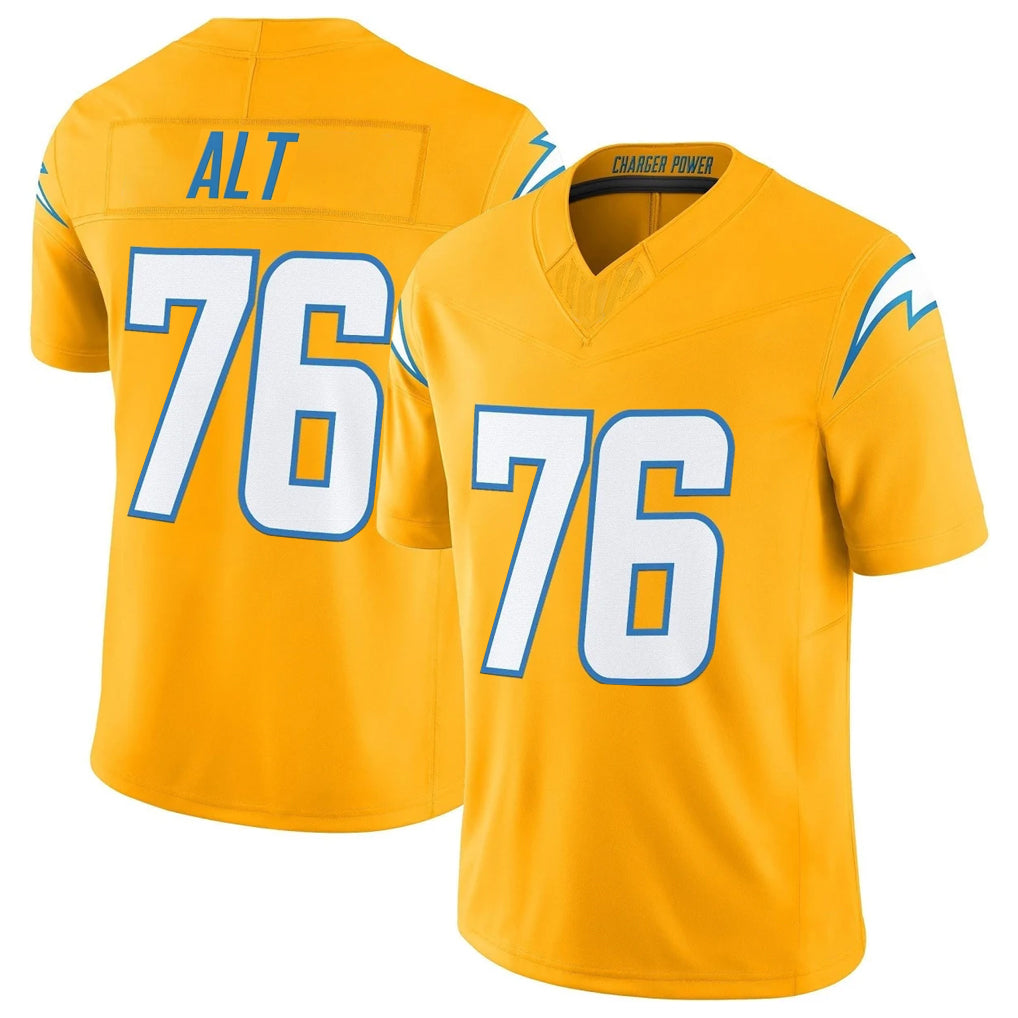 Yuxns LA.Chargers #76 Joe Alt Player Gold Limited Vapor F.U.S.E. Home Game Stitched Jerseys