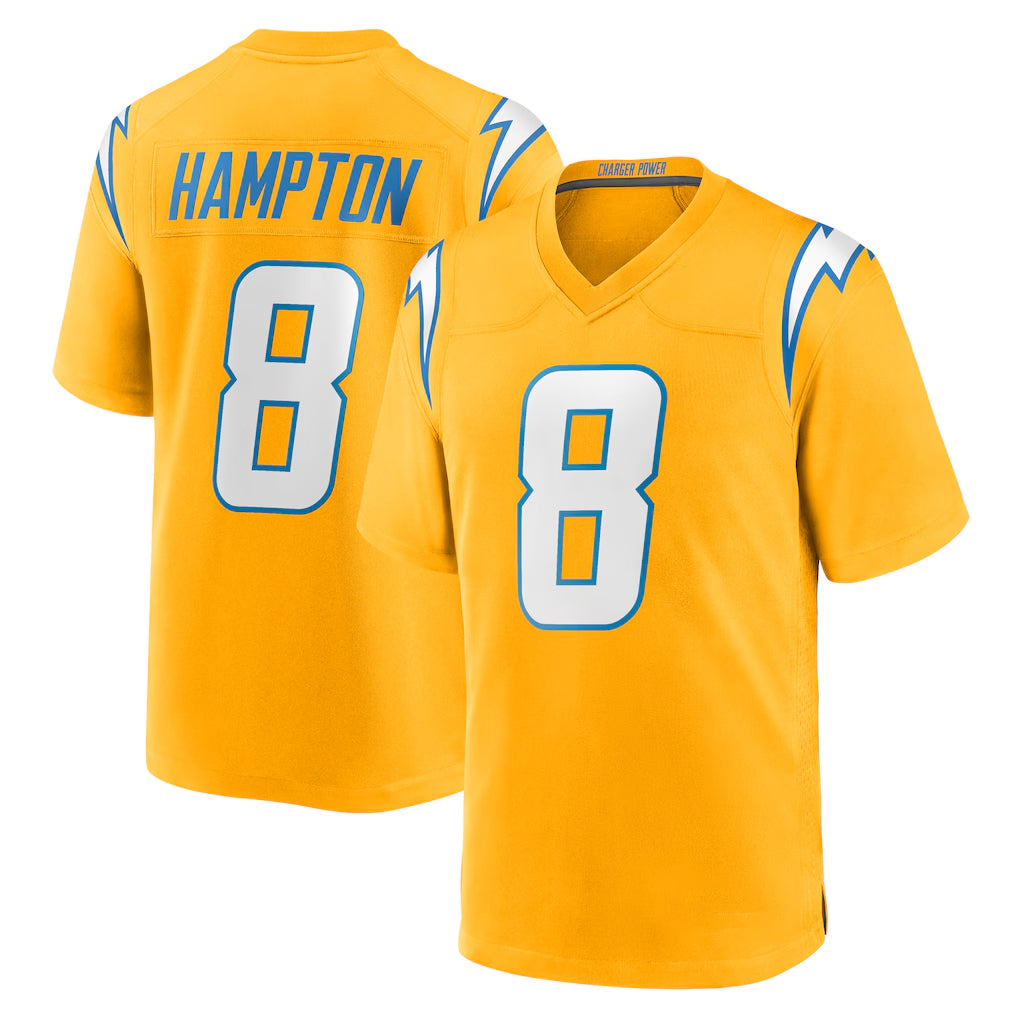 Yuxns LA.Chargers #8 Omarion Hampton Player Gold Home Game Stitched Jerseys
