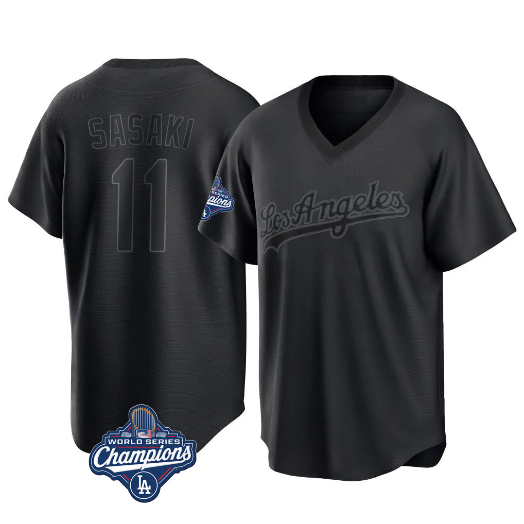 Yuxns LA.Dodgers #11 Roki Sasaki Player Black World Series Meet Pitch Fashion T-shirt Stitched Jerseys