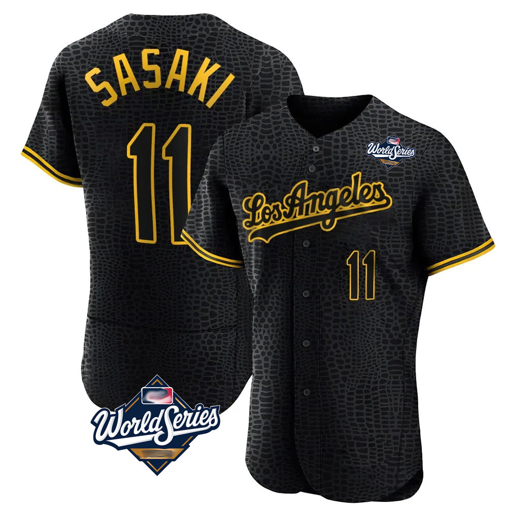 Yuxns LA.Dodgers #11 Roki Sasaki Player Black World Series Snake Skin City Limited Elite Home Stitched Jerseys