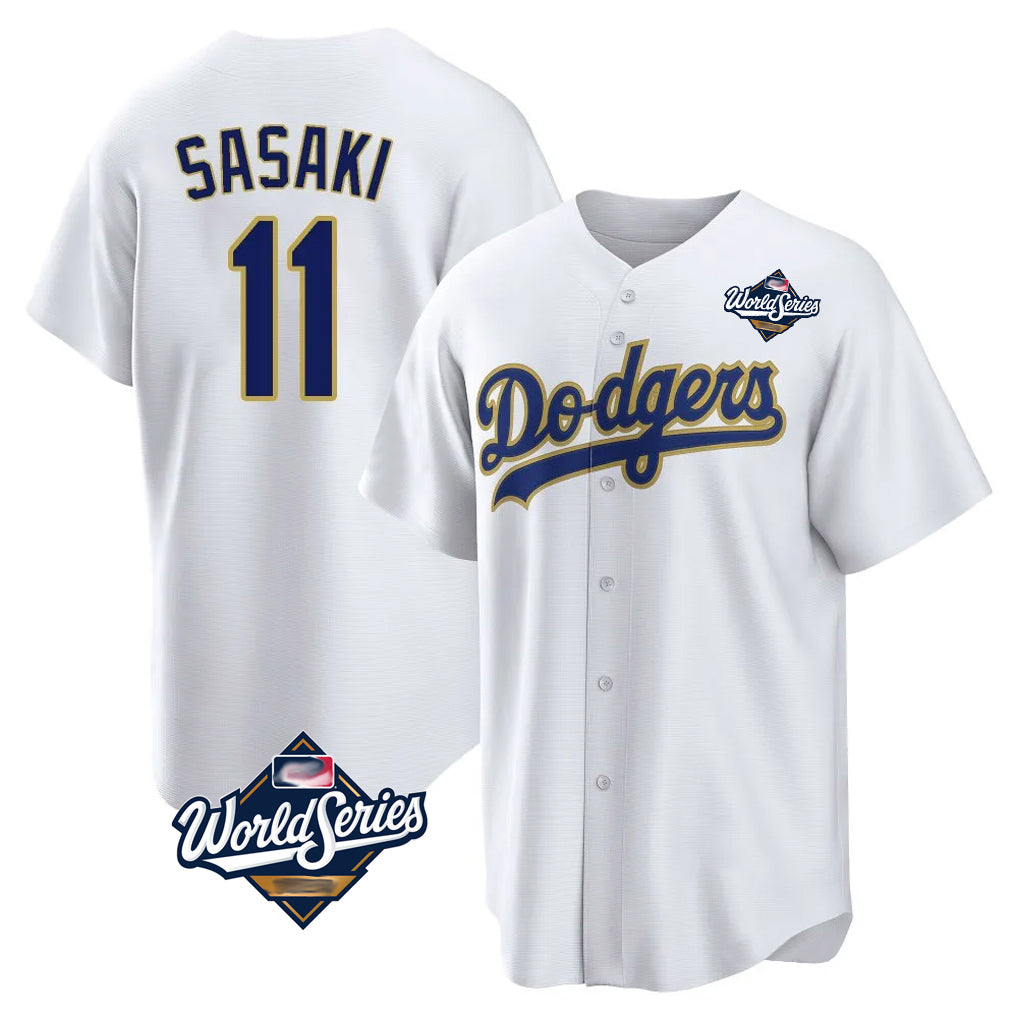Yuxns LA.Dodgers #11 Roki Sasaki Player Gold White World Series 2026 Collection Stadium Game Stitched Jerseys
