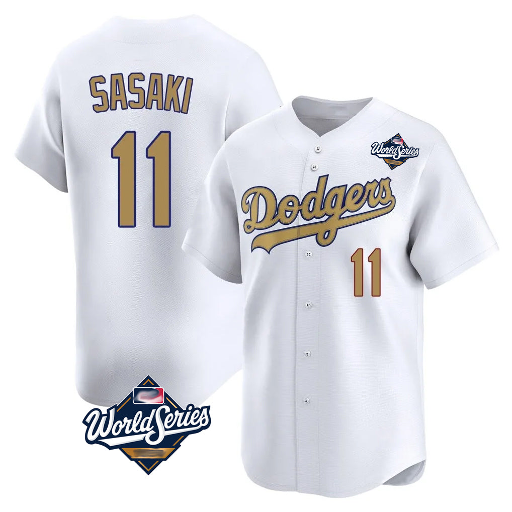 Yuxns LA.Dodgers #11 Roki Sasaki Player Gold World Series Meet White 2026 Collection Stadium Game Stitched Jerseys