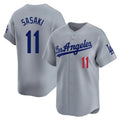 Yuxns LA.Dodgers #11 Roki Sasaki Player Gray Limited Home Stitched Jerseys