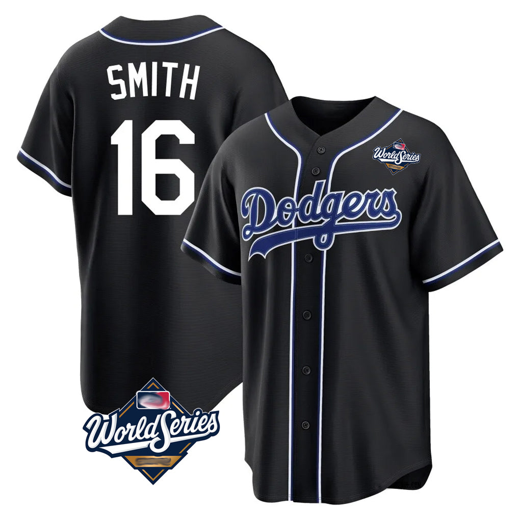 Yuxns LA.Dodgers #16 Will Smith Player Black World Series Carbon Limited Home Stitched Jerseys