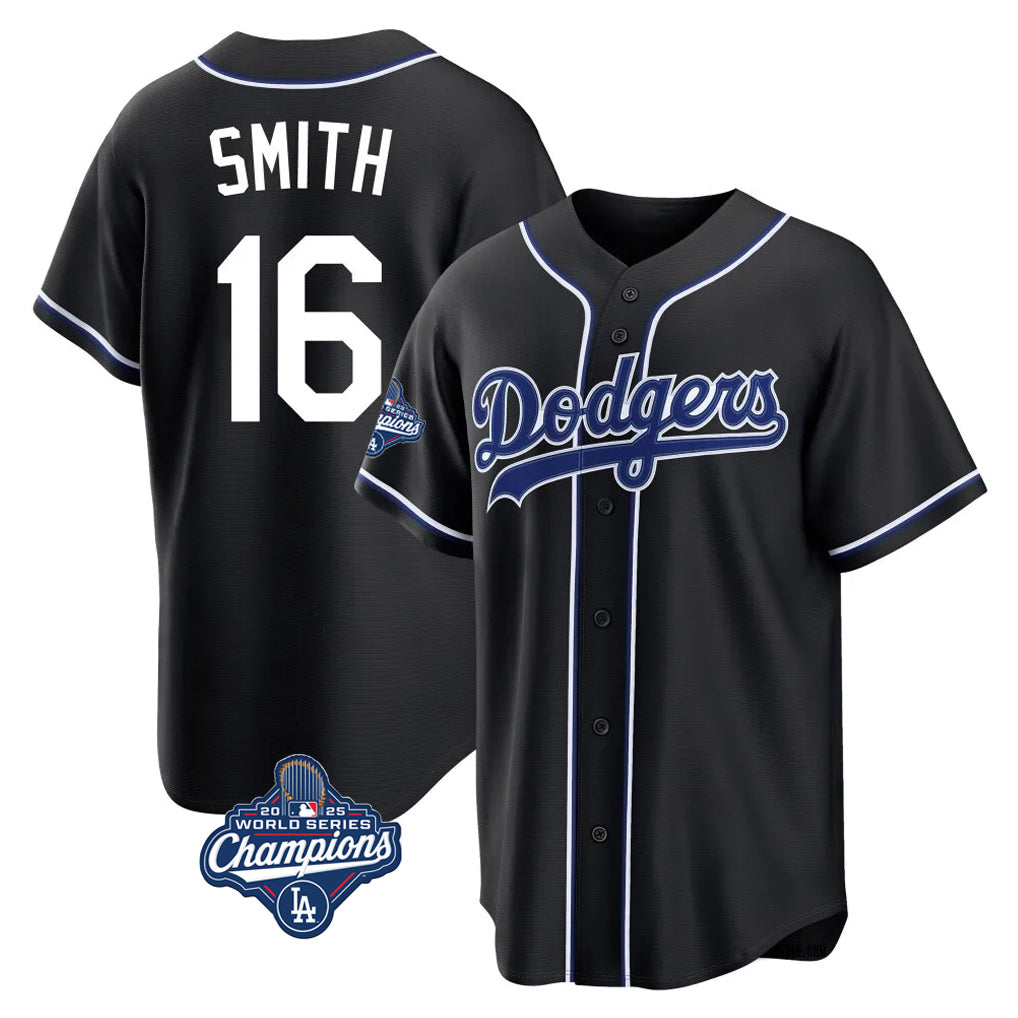 Yuxns LA.Dodgers #16 Will Smith Player Black World Series Meet Carbon Limited Home Stitched Jerseys