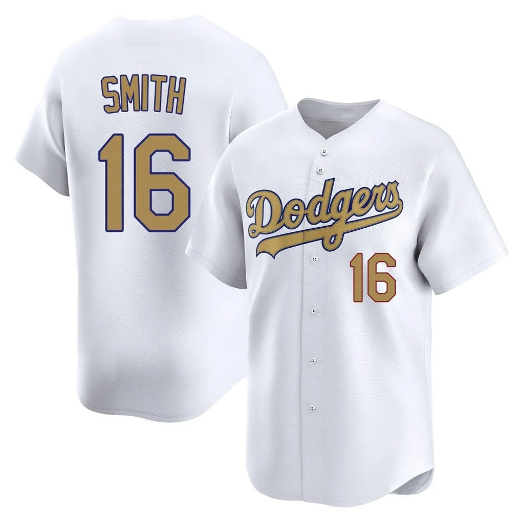 Yuxns LA.Dodgers #16 Will Smith Player Gold Collection Limited Home Stitched Jerseys
