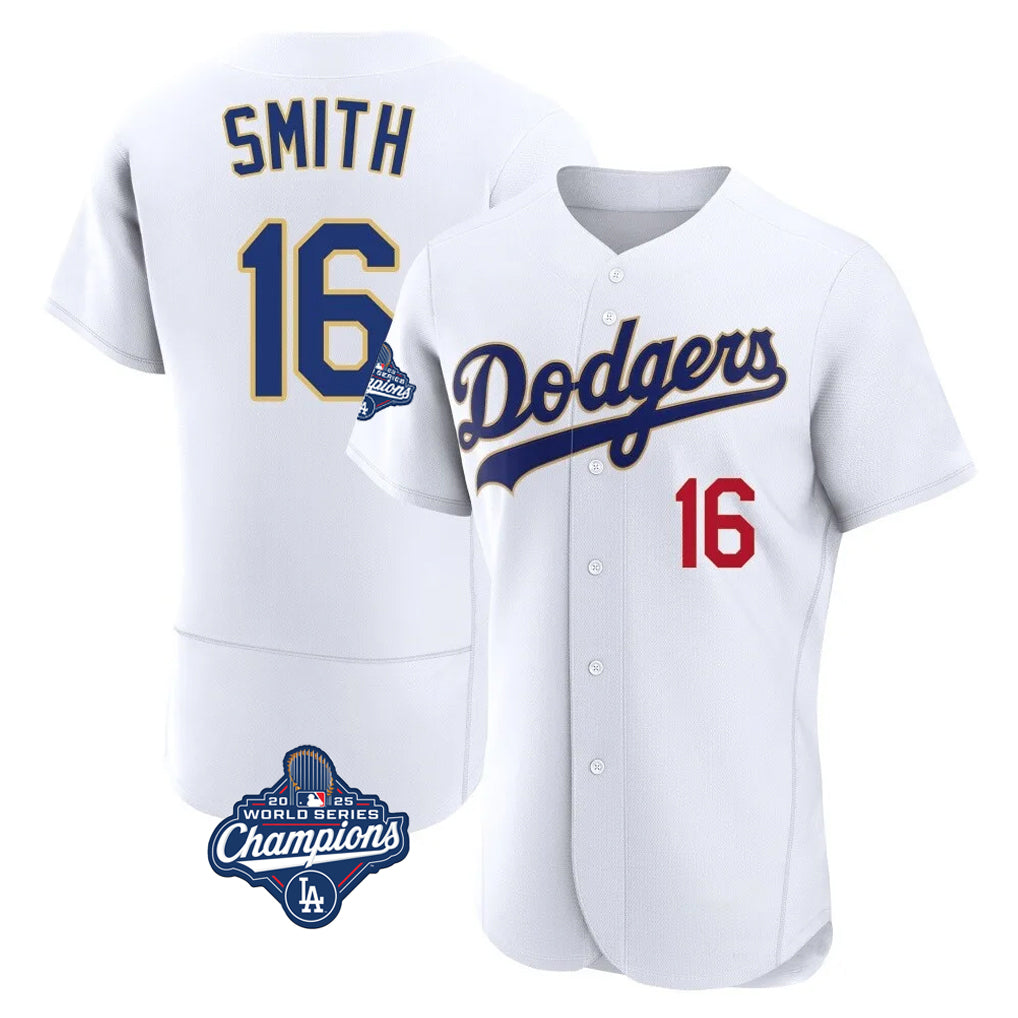 Yuxns LA.Dodgers #16 Will Smith Player Gold White World Series Meet 2026 Collection Stadium Limited Elite Stitched Jerseys