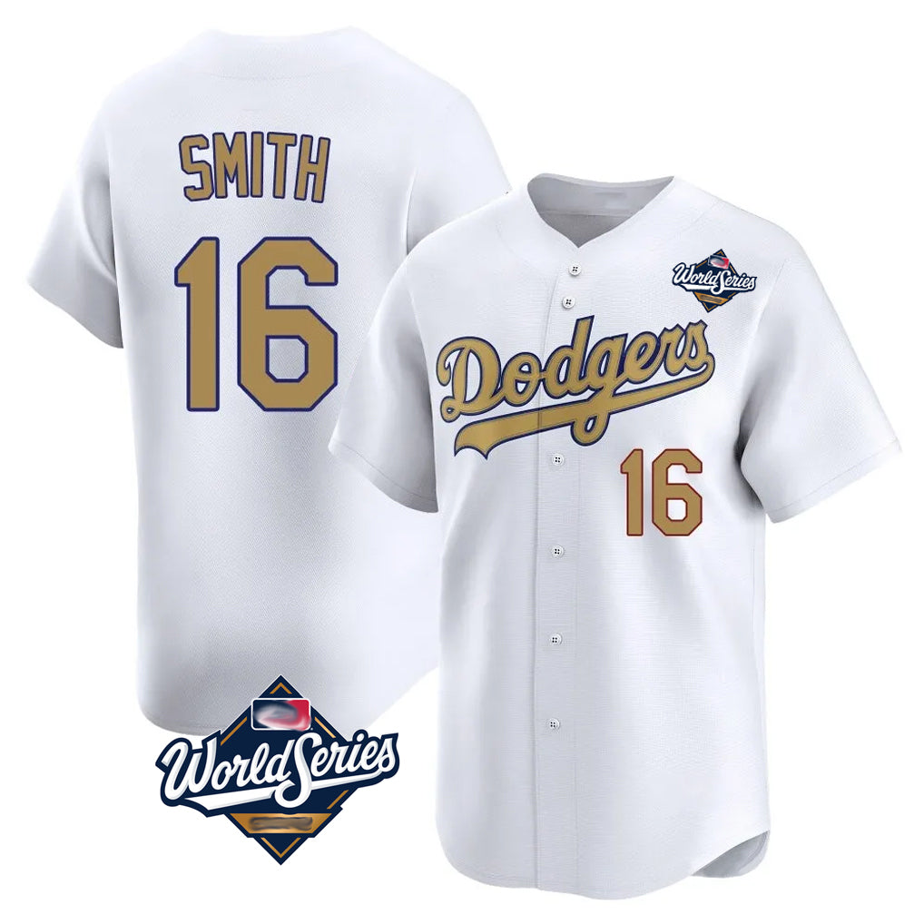 Yuxns LA.Dodgers #16 Will Smith Player Gold World Series Collection Limited Home Stitched Jerseys