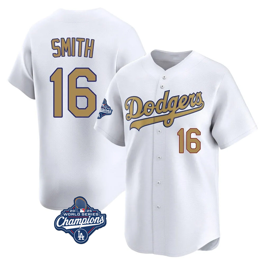 Yuxns LA.Dodgers #16 Will Smith Player Gold World Series Meet Collection Limited Home Stitched Jerseys