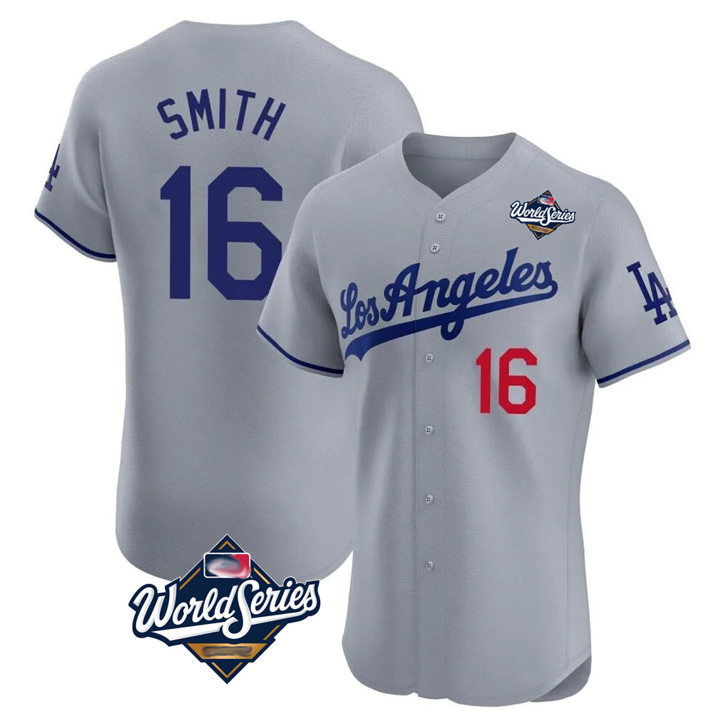 Yuxns LA.Dodgers #16 Will Smith Player Gray World Series Limited Elite Home Stitched Jerseys