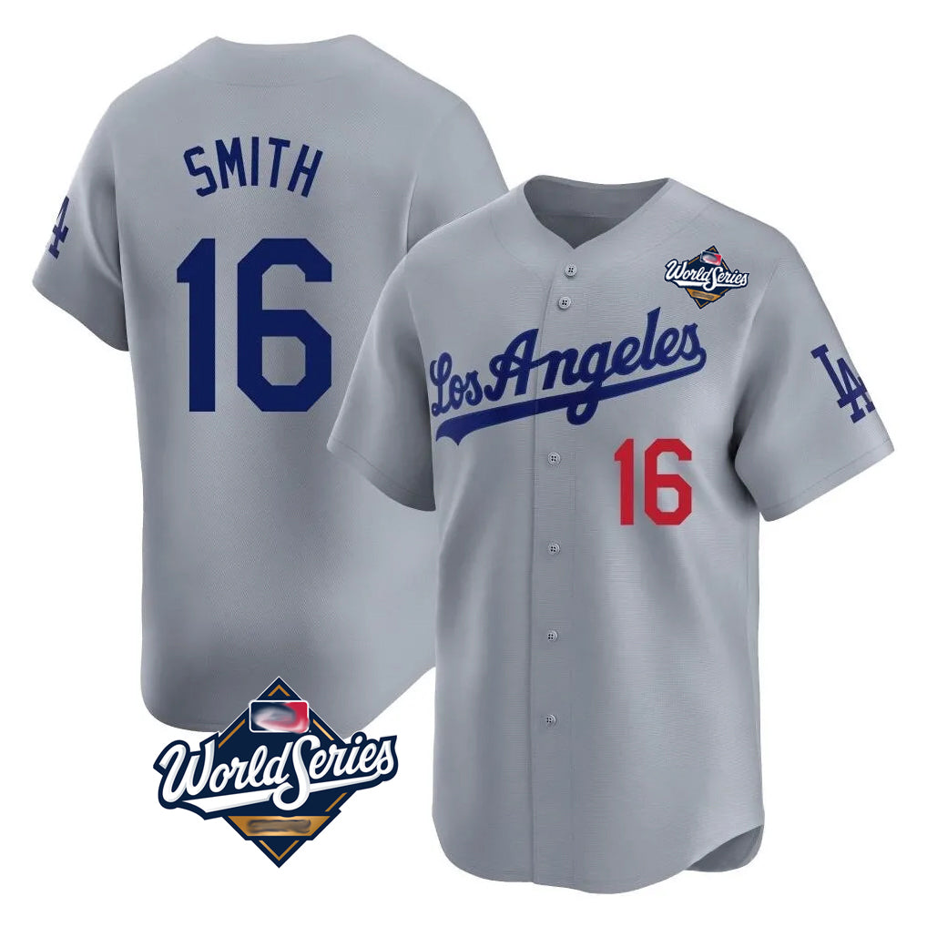 Yuxns LA.Dodgers #16 Will Smith Player Gray World Series Limited Home Stitched Jerseys