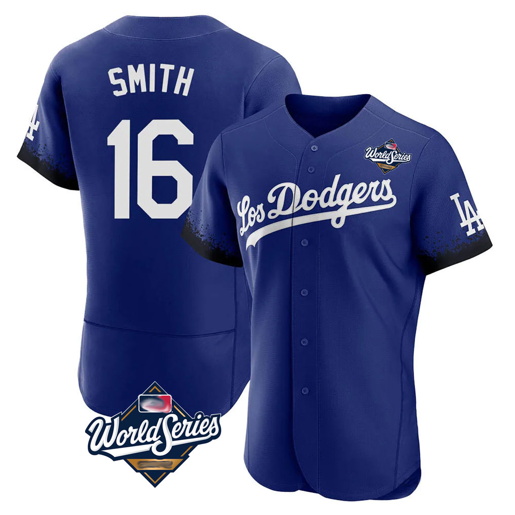 Yuxns LA.Dodgers #16 Will Smith Player Royal World Series City Connect Elite Home Stitched Jerseys