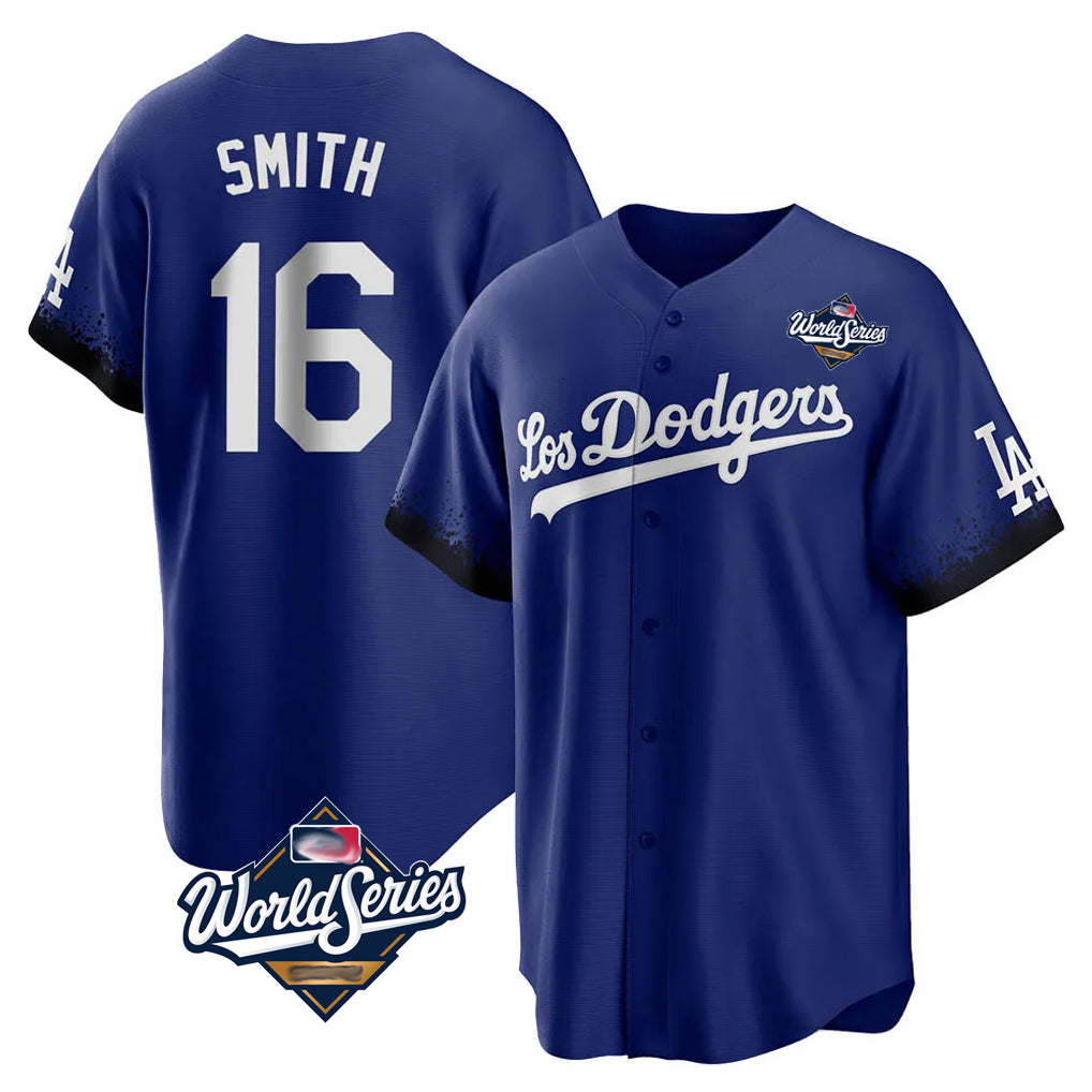 Yuxns LA.Dodgers #16 Will Smith Player Royal World Series City Connect Home Game Stitched Jerseys